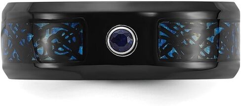 JewelryWeb 8mm Titanium Polished Black Blue Ip Cubic Zirconia Carbon Fiber Inlay In Clear Epoxy Band-Band Style Ring for Women and Men in Saudi Arabia