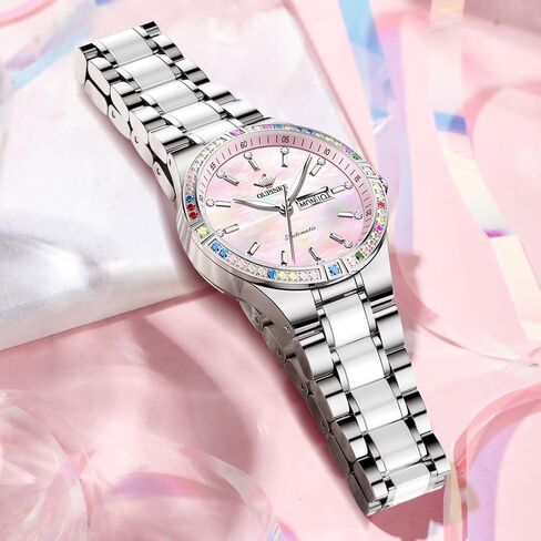 OUPINKE Women’s Automatic Watch Rose Gold Diamond Dial Luxury Elegant Wristwatch Sapphire Crystal Luminous Waterproof in Saudi Arabia