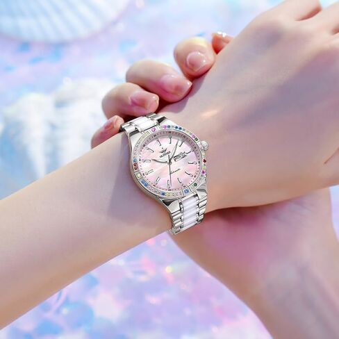 OUPINKE Women’s Automatic Watch Rose Gold Diamond Dial Luxury Elegant Wristwatch Sapphire Crystal Luminous Waterproof in Saudi Arabia