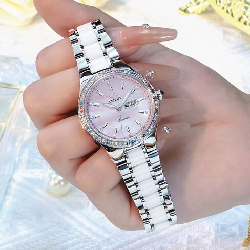 OUPINKE Women’s Automatic Watch Rose Gold Diamond Dial Luxury Elegant Wristwatch Sapphire Crystal Luminous Waterproof in Saudi Arabia