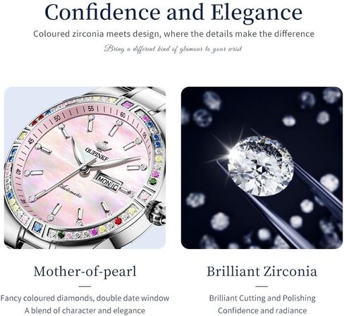 OUPINKE Women’s Automatic Watch Rose Gold Diamond Dial Luxury Elegant Wristwatch Sapphire Crystal Luminous Waterproof in Saudi Arabia