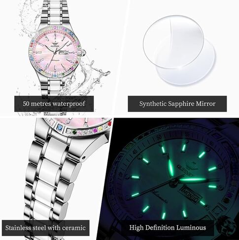 OUPINKE Women’s Automatic Watch Rose Gold Diamond Dial Luxury Elegant Wristwatch Sapphire Crystal Luminous Waterproof in Saudi Arabia