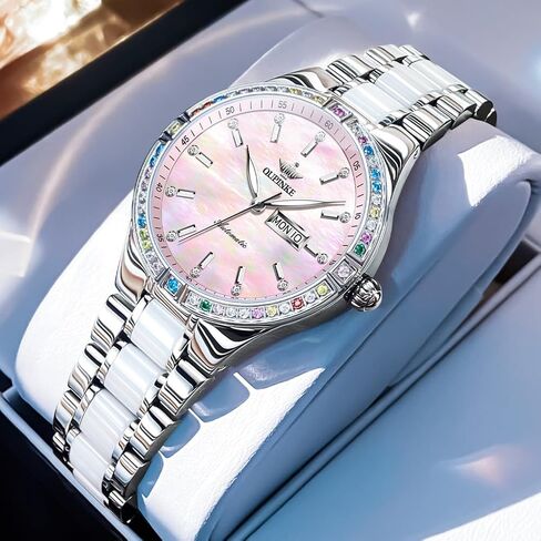 OUPINKE Women’s Automatic Watch Rose Gold Diamond Dial Luxury Elegant Wristwatch Sapphire Crystal Luminous Waterproof in Saudi Arabia