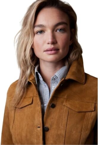 Luis Suede Lambskin Leather Jacket For Women Spread Collar Chest Flap Pockets Button Front Closure For Western Party Wear in Saudi Arabia
