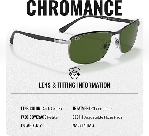 نظارات شمسية مستقطبة من Ray-Ban RB3671CH CHROMANCE مع مجموعة أدوات النظارات - وسادات أنف قابلة للتعديل - نظارة شمسية مربعة مثالية للارتداء الرسمي والعادي in Saudi Arabia