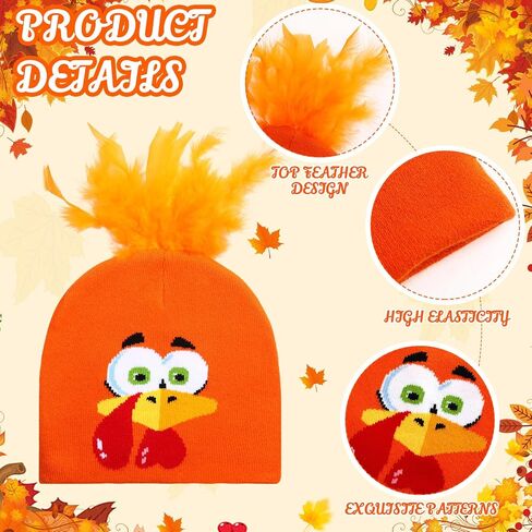 12 Pcs Thanksgiving Turkey Knitted Beanie Hats - 6 Colors with Orange Feathers, Funny Cosplay Caps for Party, Outdoor (Adults & Teens) in Saudi Arabia