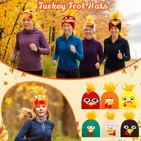 12 Pcs Thanksgiving Turkey Knitted Beanie Hats - 6 Colors with Orange Feathers, Funny Cosplay Caps for Party, Outdoor (Adults & Teens) in Saudi Arabia