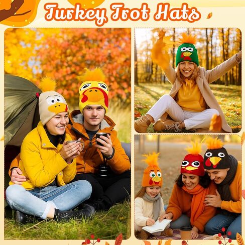 12 Pcs Thanksgiving Turkey Knitted Beanie Hats - 6 Colors with Orange Feathers, Funny Cosplay Caps for Party, Outdoor (Adults & Teens) in Saudi Arabia