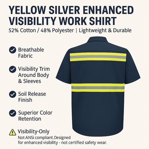 Yellow Silver Enhanced Visibility Work Shirt Men 52% Cotton 48% Poly Blend,Right Left Open Pocket, Pen Stall in Kuwait