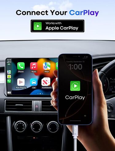 كابل بيانات USB C قصير باللون الأبيض، كابل CarPlay USB 3 إلى USB C بطول 1 قدم، نقل عالي السرعة بسرعة 10 جيجابت في الثانية، سلك شاحن سيارة USBC قصير لهاتف iPhone 16/16 Plus/16 Pro/16 Pro Max، 15 Pro Max، شاحن سيارة in Saudi Arabia