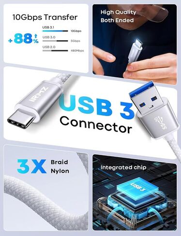 كابل بيانات USB C قصير باللون الأبيض، كابل CarPlay USB 3 إلى USB C بطول 1 قدم، نقل عالي السرعة بسرعة 10 جيجابت في الثانية، سلك شاحن سيارة USBC قصير لهاتف iPhone 16/16 Plus/16 Pro/16 Pro Max، 15 Pro Max، شاحن سيارة in Saudi Arabia