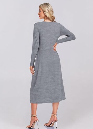 MOLERANI Women's Long Sleeve Maxi Dress with Pockets - Casual, Knit, Loose, Button, Crew Neck, Lightweight(XS-3XL) in Kuwait