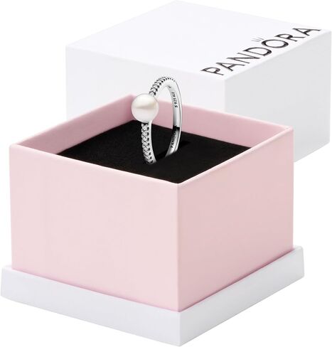 خاتم PANDORA Timeless Duo من لؤلؤ المياه العذبة المزروعة في المياه العذبة - خاتم من الفضة الإسترليني مع زركونيا مكعب شفاف - مجوهرات للنساء - يتضمن صندوق هدايا in Saudi Arabia