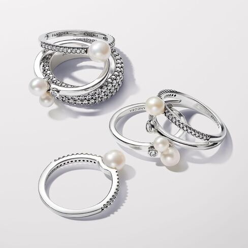 خاتم PANDORA Timeless Duo من لؤلؤ المياه العذبة المزروعة في المياه العذبة - خاتم من الفضة الإسترليني مع زركونيا مكعب شفاف - مجوهرات للنساء - يتضمن صندوق هدايا in Saudi Arabia