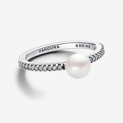 خاتم PANDORA Timeless Duo من لؤلؤ المياه العذبة المزروعة في المياه العذبة - خاتم من الفضة الإسترليني مع زركونيا مكعب شفاف - مجوهرات للنساء - يتضمن صندوق هدايا in Saudi Arabia