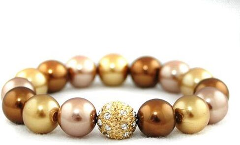 Formal Bronze, Gold and Taupe Faux Pearl Stretch Bracelet - Bridesmaid Jewelry (Brown) in Saudi Arabia