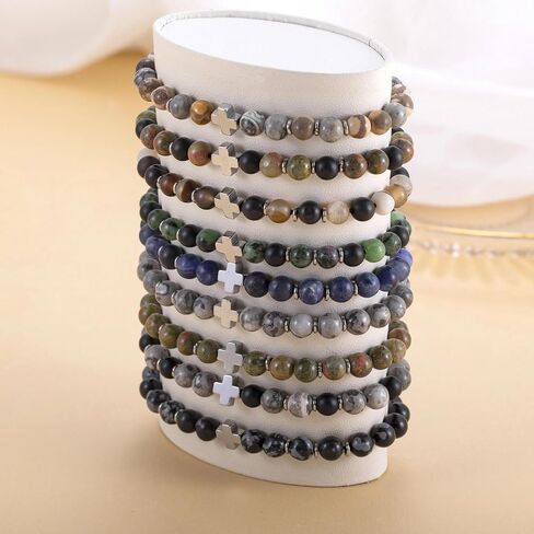 Beaded Bracelet Handmade Men and Women Stretch Strand with Natural Stone and Accent Beads Adjustable Wrist Jewelry in Saudi Arabia