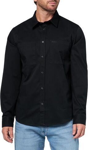 HUGO Men's Cotton Twill Woven Logo Button Down Shirt in Saudi Arabia