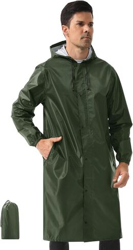 iCreek Men's Long Rain Coat Hooded Packable Waterproof Lightweight Outdoor Rain Jacket Trench Coats Windbreaker in Saudi Arabia