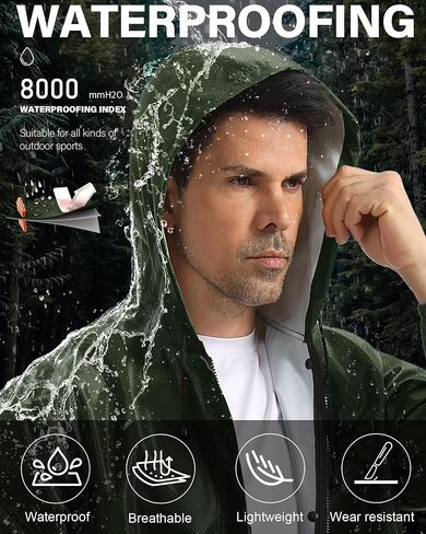 iCreek Men's Long Rain Coat Hooded Packable Waterproof Lightweight Outdoor Rain Jacket Trench Coats Windbreaker in Saudi Arabia