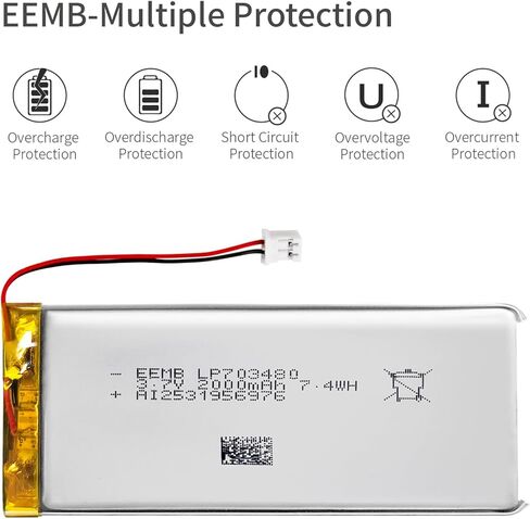 EEMB 3.7V Lipo Battery 950mAh 503450 Lithium Polymer ion Battery Rechargeable Lithium ion Polymer Battery with JST Connector Make Sure Device Polarity Matches with Battery Before Purchase in Kuwait