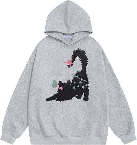 Aelfric Eden Kitten Graphic Pullover Hoodie Women Print Hooded Y2k Unisex Oversized Casual Sweatshirt Street Y2K Baggy Tops in Saudi Arabia