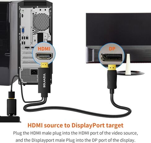 BolAAzuL HDMI to DisplayPort Cable 4K@60Hz Black, Unidirectional HDMI Source to Display Port Monitor Cable USB Powered, HDMI Male Input to DP Male Output Converter Adapter Cord for PS5, PS4 Pro in Kuwait