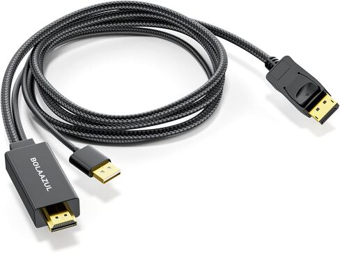 BolAAzuL HDMI to DisplayPort Cable 4K@60Hz Black, Unidirectional HDMI Source to Display Port Monitor Cable USB Powered, HDMI Male Input to DP Male Output Converter Adapter Cord for PS5, PS4 Pro in Kuwait
