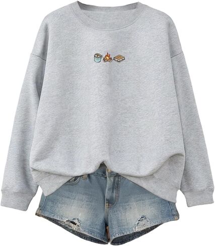 SHENHE Women's Crewneck Sweatshirt Cute Embroidered Long Sleeve Drop Shoulder Lined Fall Sweatshirt Pullover in Saudi Arabia