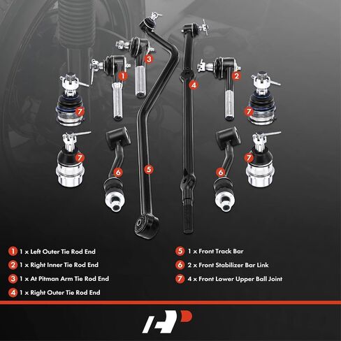 A-Premium Set of 11, Front Sway Bar Link, Upper Lower Ball Joint, Inner Outer Tie Rod End, Track Bar, Compatible with Jeep XJ Series - Cherokee 1991-2001, Comanche 1991-1992 in Saudi Arabia