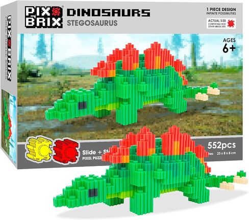 Pix Brix Pixel Art Puzzle Bricks – Dinosaur Series, Brachiosaurus – Patented Building Brick Set to Recreate Your Favorite Dino, Includes 808 Pieces – Create 3D Builds Without Water, Iron or Glue in Kuwait