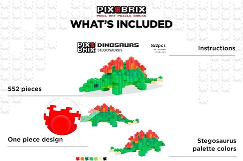 Pix Brix Pixel Art Puzzle Bricks – Dinosaur Series, Brachiosaurus – Patented Building Brick Set to Recreate Your Favorite Dino, Includes 808 Pieces – Create 3D Builds Without Water, Iron or Glue in Kuwait