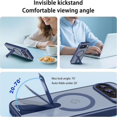 Magnetic for Google Pixel 9 Pro XL Case with Kickstand, Compatible with MagSafe, Camera Lens Protector, Military-Grade Drop Protection, Yellowing Resistant, Shockproof Slim Case, Clear in Saudi Arabia