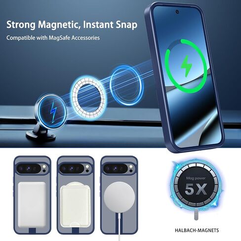 Magnetic for Google Pixel 9 Pro XL Case with Kickstand, Compatible with MagSafe, Camera Lens Protector, Military-Grade Drop Protection, Yellowing Resistant, Shockproof Slim Case, Clear in Saudi Arabia