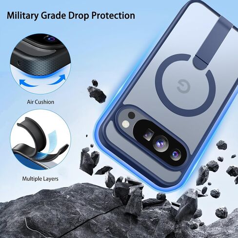 Magnetic for Google Pixel 9 Pro XL Case with Kickstand, Compatible with MagSafe, Camera Lens Protector, Military-Grade Drop Protection, Yellowing Resistant, Shockproof Slim Case, Clear in Saudi Arabia