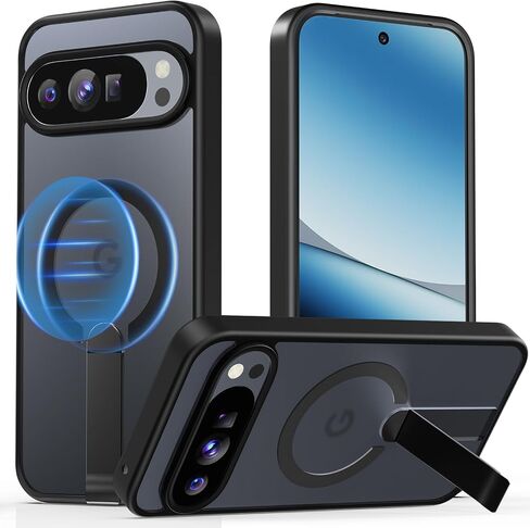 Magnetic for Google Pixel 9 Pro XL Case with Kickstand, Compatible with MagSafe, Camera Lens Protector, Military-Grade Drop Protection, Yellowing Resistant, Shockproof Slim Case, Clear in Saudi Arabia
