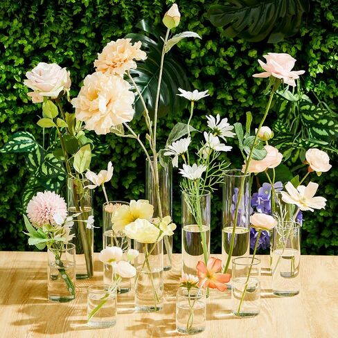 Bud Vases Set of 12 Tall Glass Cylinder Vases Clear Single Flower Glass Vase Bulk for Wildflower Party Centerpieces Wedding Decoration Floating Candle Holder Wedding Decor, 6 Sizes in Saudi Arabia