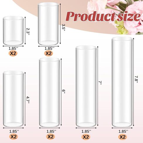 Bud Vases Set of 12 Tall Glass Cylinder Vases Clear Single Flower Glass Vase Bulk for Wildflower Party Centerpieces Wedding Decoration Floating Candle Holder Wedding Decor, 6 Sizes in Saudi Arabia