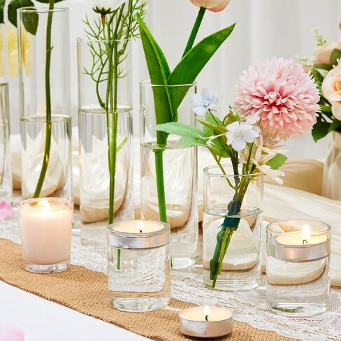 Bud Vases Set of 12 Tall Glass Cylinder Vases Clear Single Flower Glass Vase Bulk for Wildflower Party Centerpieces Wedding Decoration Floating Candle Holder Wedding Decor, 6 Sizes in Saudi Arabia