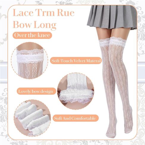 Lace Knee High Sock, White Lace Stockings with Trim, Elegant Mesh Thigh High Socks for Women Girl Boot Socks Cosplay Lolita Accessories(Small size) in Saudi Arabia