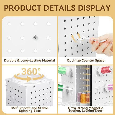 Metal 360° Fully Rotating Thread Rack, Detachable Thread Holder Organizer with Inner Storage Compartments for Sewing, Embroidery, Hair-braiding and Jewelry (White) in Kuwait