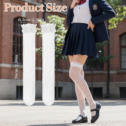 Lace Knee High Sock, White Lace Stockings with Trim, Elegant Mesh Thigh High Socks for Women Girl Boot Socks Cosplay Lolita Accessories(Small size) in Saudi Arabia