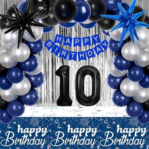 18th Birthday Decorations for Boys and Girls, 18th Birthday Party Decorations Blue and Silver, 18 HAPPY BIRTHDAY Banner Black Number Balloons Garland 18 Years Old Bday Party Supplies with Tablecloth in Kuwait