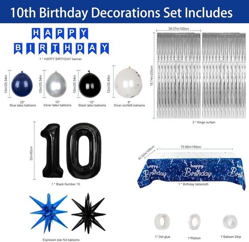 18th Birthday Decorations for Boys and Girls, 18th Birthday Party Decorations Blue and Silver, 18 HAPPY BIRTHDAY Banner Black Number Balloons Garland 18 Years Old Bday Party Supplies with Tablecloth in Kuwait