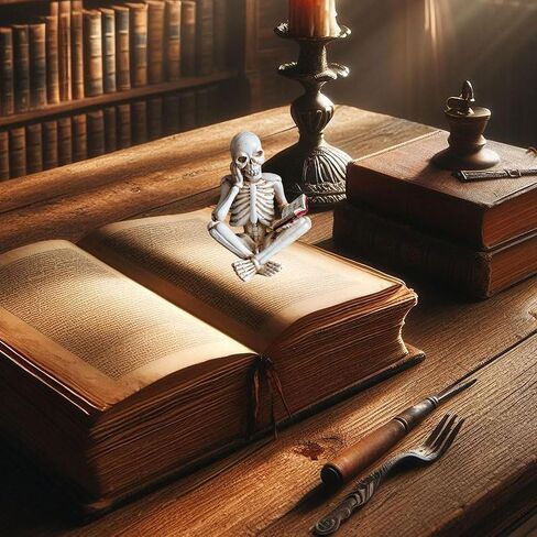 1 Pcs Halloween Statues Skeleton Read Book Small Figurines Gothic Realistic Spooky Skull Figurines Desk Ornament Halloween Table Decorations for Home Decor Table Shelf Bookshelf Office Desk in Saudi Arabia