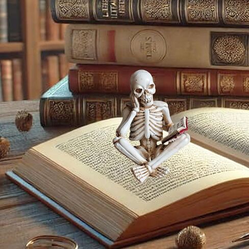1 Pcs Halloween Statues Skeleton Read Book Small Figurines Gothic Realistic Spooky Skull Figurines Desk Ornament Halloween Table Decorations for Home Decor Table Shelf Bookshelf Office Desk in Saudi Arabia