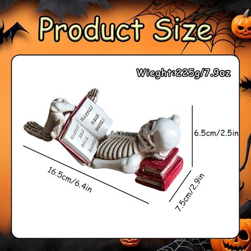1 Pcs Halloween Statues Skeleton Read Book Small Figurines Gothic Realistic Spooky Skull Figurines Desk Ornament Halloween Table Decorations for Home Decor Table Shelf Bookshelf Office Desk in Saudi Arabia