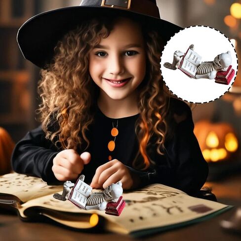 1 Pcs Halloween Statues Skeleton Read Book Small Figurines Gothic Realistic Spooky Skull Figurines Desk Ornament Halloween Table Decorations for Home Decor Table Shelf Bookshelf Office Desk in Saudi Arabia