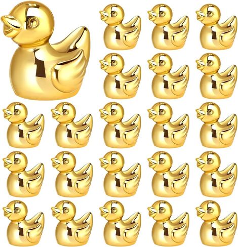 Hiboom 24 Pcs 2 Inch Golden Duck Figurines Gold Rubber Duck Statue Animal Statues Car Dashboard Decorations for Birthday Gift Party Decoration Favors in Saudi Arabia