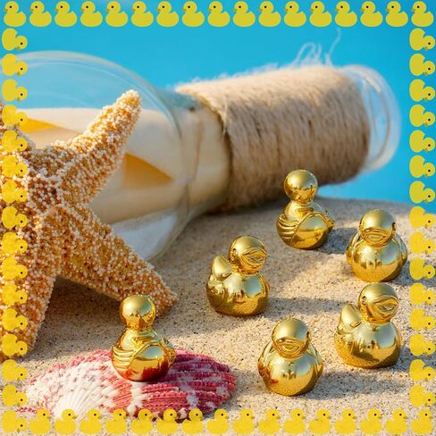 Hiboom 24 Pcs 2 Inch Golden Duck Figurines Gold Rubber Duck Statue Animal Statues Car Dashboard Decorations for Birthday Gift Party Decoration Favors in Saudi Arabia